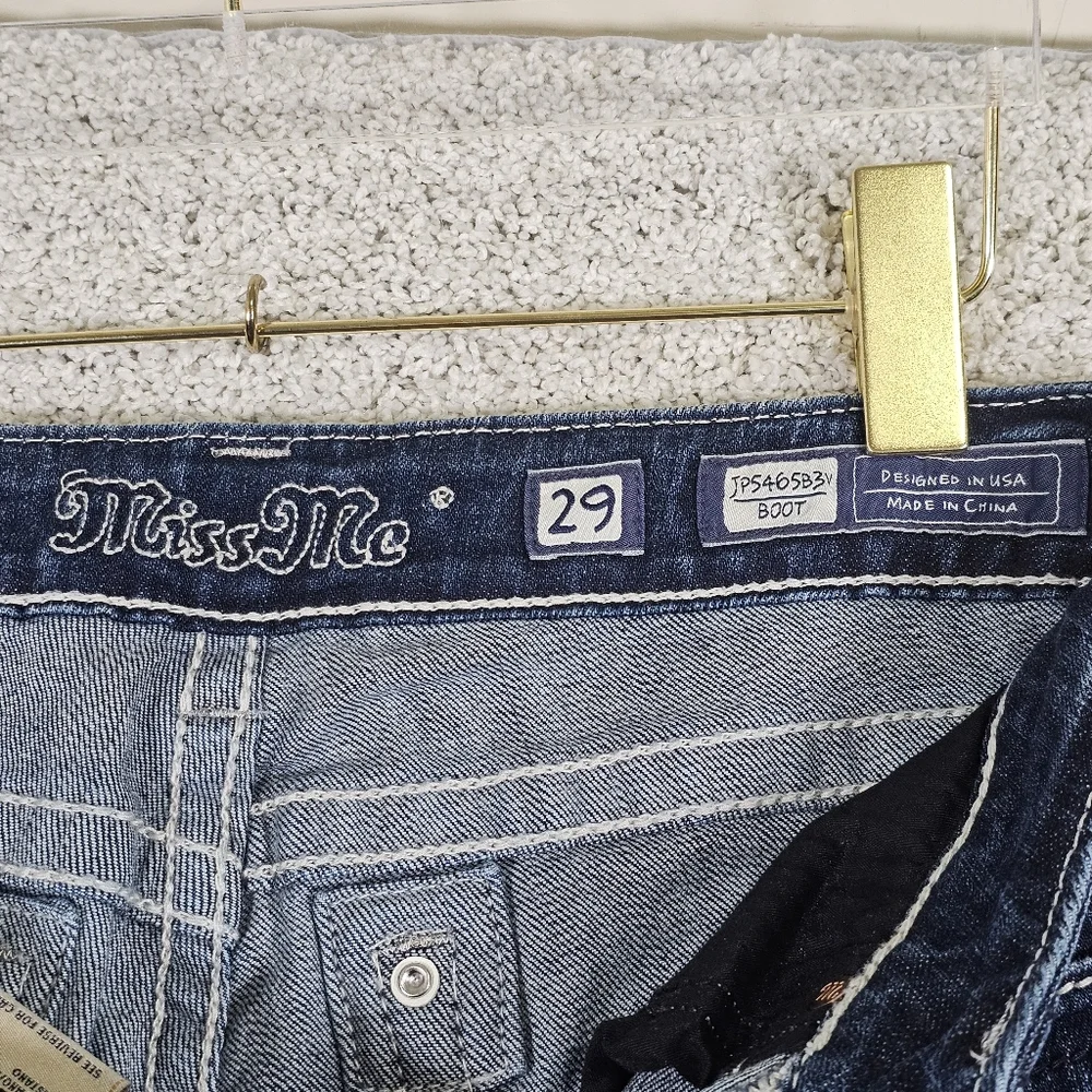 Miss Me Bootcut Dark Wash Denim Jeans Women's 29 Distressed Western Rock Boot‎ - Picture 3 of 11